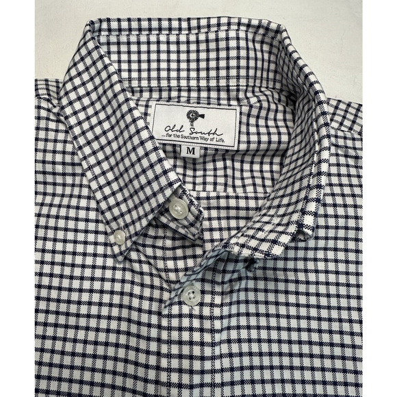Old South Men's Medium Button Up white/black check Embroidered Logo CLEAN - Picture 4 of 12